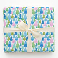 Watercolor Forest Gift Wrap, Pastel Pine Tree Wrapping Paper, Winter Woodland Wrapping Paper, Christmas Holiday Birthday Present Wrap