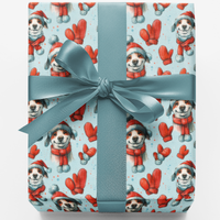Christmas Puppy Gift Wrap, Winter Whimsy Dog Wrapping Paper, Blue Snowflake Dog Paper Roll, Holiday Pet Gift Wrap, Xmas Wrapping Paper