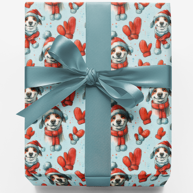 Christmas Puppy Gift Wrap, Winter Whimsy Dog Wrapping Paper, Blue Snowflake Dog Paper Roll, Holiday Pet Gift Wrap, Xmas Wrapping Paper