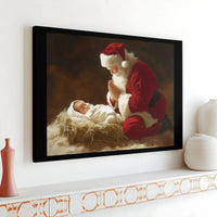 Religious Christmas Wall Art Canvas, Santa Praying Over Baby Jesus Canvas, Christian Holiday Canvas Print, Nativity Scene Home Decor