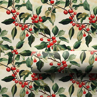 Botanical Christmas Wrapping Paper, Watercolor Holly Berry Wrapping Paper, Festive Winter Holiday Gift Wrap, Noel Present Wrapping Paper