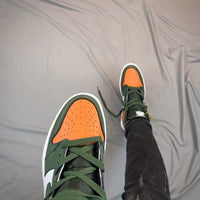 Sneakers, Black Green Orange Colorway, Patent Leather Footwear, Lace Up Design, Casual Gift for Sneaker Fans