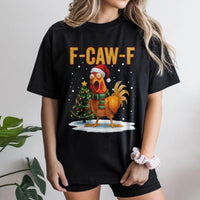 Santa Hat Rooster Graphic Shirt, Chicken F-Caw-F Christmas T-Shirt, Humorous Farm Holiday Pun Tee, Sarcastic Xmas Poultry T-Shirt, Farmer Present