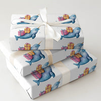 Adorable Ocean Animal Gift Wrap, Watercolor Narwhal Christmas Wrapping Paper, Birthday Present Wrapping Paper, Whimsical Holiday Gift Wrap Roll