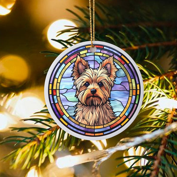 Stained Glass Dog Ornament, Yorkshire Terrier Ornament, Yorkie Ceramic Ornament, Pet Lover Christmas Tree Decor, Dog Mom Holi