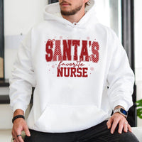 Festive Plaid Christmas Nurse Sweatshirt, Santa's Favorite Nurse Hoodie, Adorable RN Holiday Hooded Pullover, Humorous Nurse Christmas Present