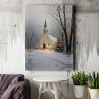 Snowy Winter Landscape Lit Tree Wall Art, Christmas Church Canvas Print, Religious Holiday Scene Decor, Digital Download, Xmas Home Present