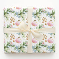 Watercolor Ornament Holiday Gift Wrap, Pink Christmas Wrapping Paper, Pine and Berry Wrapping Paper, Elegant Winter Wrapping Paper Roll