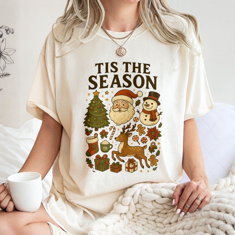 Tis the Season Holiday T-Shirt, Retro Santa Snowman Christmas Shirt, Vintage Winter Graphic Tee, Adorable Christmas Tee, Present for Women and Men