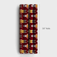 Whimsical Santa Claus Gift Wrap, Yellow Overalls Santa Wrapping Paper, Red Background Christmas Wrapping Paper, Holiday Present Paper Roll