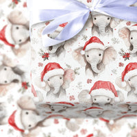 Watercolor Santa Hat Elephant Gift Wrap, Adorable Baby Elephant Wrapping Paper, Christmas Elephant Wrapping Paper, Holiday Animal Present Wrap