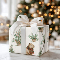 Plaid Scarf Wrapping Paper, Capybara Christmas Wrapping Paper, Adorable Animal Holiday Gift Wrap, Festive Watercolor Capybara Wrapping Paper