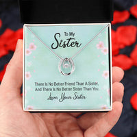 White Gold CZ Pendant Necklace, To My Sister Lucky in Love Necklace, Sister Love Ribbon Jewelry, Sister Birthday Christmas Present