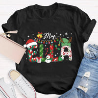 Custom Name Holiday Lights Tee, Personalized Christmas Snowman T-Shirt, Adorable Winter Xmas Shirt, Matching Family Christmas Tee Shirt Present