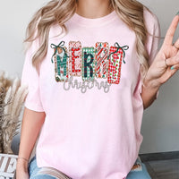 Coquette Bow Holiday T-Shirt, Merry Christmas T-Shirt, Adorable Aesthetic Xmas Graphic Tee, Vintage Christmas Ribbon T-Shirt, Holiday Present