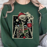 Dead Inside Coffee Holiday Sweater, Christmas Skeleton Sweatshirt, Retro Skeleton Christmas Crewneck, Humorous Xmas Pullover, Coffee Lover Present