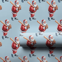 Sports Holiday Gift Wrap, Baseball Santa Christmas Wrapping Paper, Batter Santa Claus Gift Wrapping Paper, Baseball Fan Holiday Present Wrap