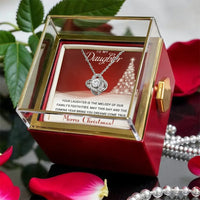 Rotating Rose Box CZ Crystal Knot Pendant, Daughter Christmas Love Knot Necklace, Daughter Holiday Jewelry, Christmas Keepsake Present