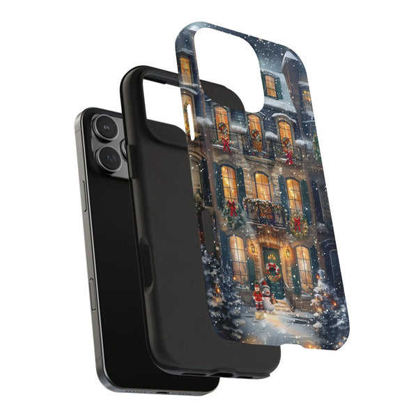 Comfy Winter Townhouse iPhone Case, Christmas Phone Case, Festive Holiday Dual Layer Tough Cover, Seasonal Xmas Present for i