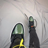 Sneakers, Black Green Orange Colorway, Patent Leather Footwear, Lace Up Design, Casual Gift for Sneaker Fans