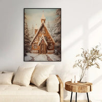Winter Forest Poster, Gingerbread Church Wall Art, Whimsical Christmas Wall Art, Holiday Cottage Print, Christmas Poster Digital Download
