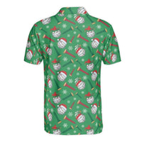 Humorous Christmas Golf Polo, Santa Hat Golf Ball Polo Shirt, Holiday Party Patterned Shirt, Festive Golfer Short Sleeve Polo