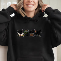 Festive Santa Kittens Holiday Sweatshirt, Christmas Black Cat Hoodie, Adorable Cat Mom Xmas Pullover, Comfy Spooky Furry Pet Lover Hooded Top