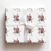Whimsical Santa Claus Holiday Gift Wrap, Santa Riding Unicorn Wrapping Paper, Fantasy Christmas Wrapping Paper, Magical Xmas Gift Wrap Roll