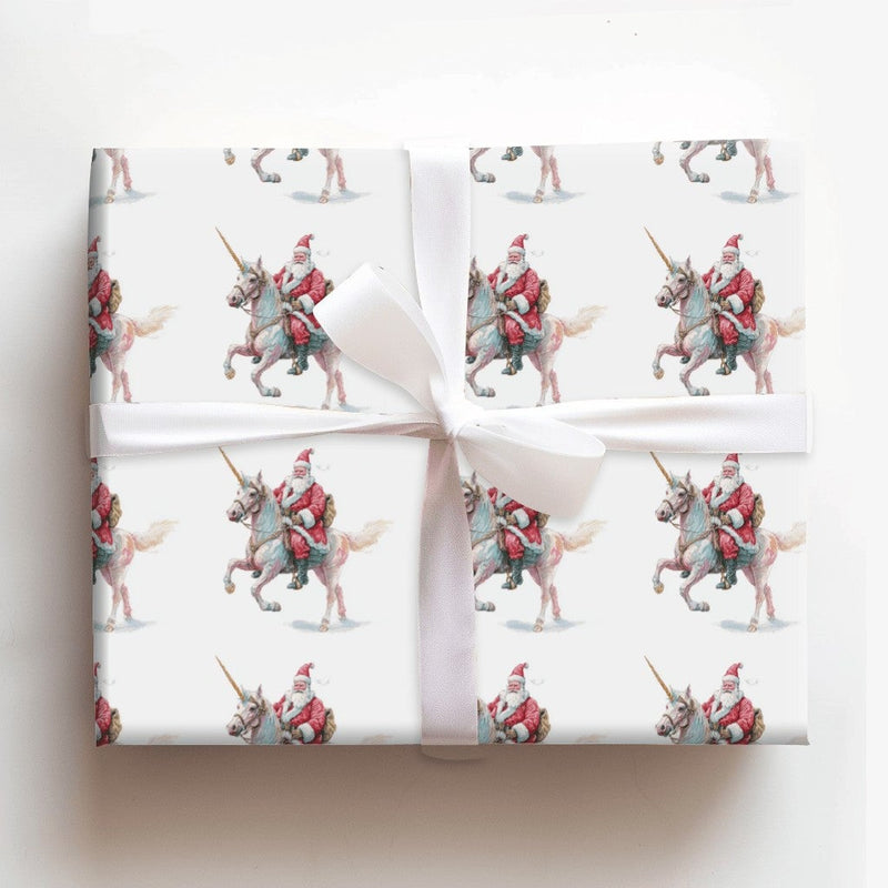 Whimsical Santa Claus Holiday Gift Wrap, Santa Riding Unicorn Wrapping Paper, Fantasy Christmas Wrapping Paper, Magical Xmas Gift Wrap Roll