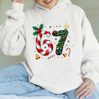 Festive Candy Cane 67th Birthday Sweatshirt, 67 Birthday Christmas Hoodie, Holiday Number 67 Hooded Pullover, Christmas Birthday Present Hoodie
