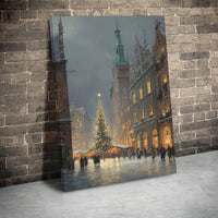 Snowy Old Town Square Canvas, European Christmas Market Canvas Art, Festive Winter Cityscape Wall Art, Christmas Market Canvas, Holiday Present