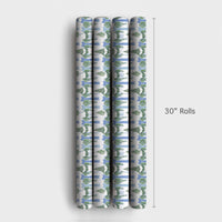 Watercolor Blue Bows Green Garland Gift Wrap, Christmas Wrapping Paper, Elegant Holiday Present Paper, Festive Christmas Wrapping Paper Roll