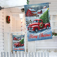 Farmhouse Winter Scene Yard Flag, Merry Christmas Red Truck Garden Flag, Vintage Holiday Garden Flag, Rustic Lawn Banner Decor