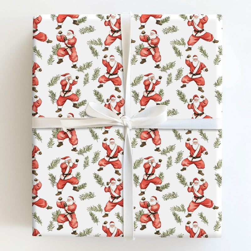 Black Belt Martial Arts Gift Wrap, Karate Santa Wrapping Paper, Humorous Santa Claus Christmas Wrapping Paper, Karate Holiday Present Gift Wrap