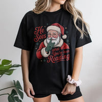 Humorous Book Lover Christmas Shirt, He Sees What You've Been Reading Shirt, Bookish Holiday Graphic Tee, Reader T-Shirt, Book Lover Present