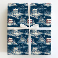 Comfy Winter Town Gift Wrap, Vintage Snowy Village Wrapping Paper, Nostalgic Christmas Wrapping Paper, Scenic Holiday Night Gift Wrap Roll