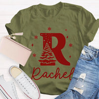 Custom Name Snowflakes Graphic Tee, Personalized Christmas Tree T-Shirt, Family Matching Christmas Shirt, Custom Holiday Tree Present