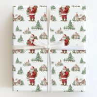 Nostalgic Winter Village Gift Wrap, Vintage Santa Claus Christmas Wrapping Paper, Retro Christmas Town Wrapping Paper, Holiday Present Paper