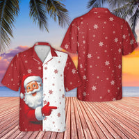 Festive Christmas Snowflake Button Up Shirt, Santa Claus Hawaiian Shirt, Winter Holiday Party Aloha Shirt, Retro Xmas Tropical Beach Shirt