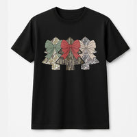 Coquette Bow Festive Camouflage Holiday Tee, Camo Christmas Tree T-Shirt, Southern Country Hunting Xmas Shirt, Hunting Lover Graphic Tee