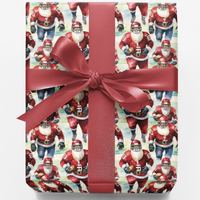 Christmas Sports Holiday Gift Wrap, Football Santa Wrapping Paper, Santa Playing Football Present Paper Roll, Fan Holiday Decor
