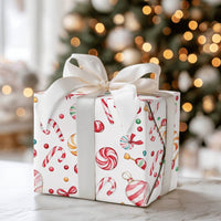 Peppermint Holiday Gift Wrap, Candy Cane Christmas Wrapping Paper, Watercolor Sweet Candy Gift Wrapping Paper