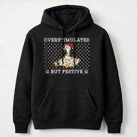 Humorous Christmas Duck Holiday Sweatshirt, Overstimulated but Festive Goose Hoodie, Adorable Animal Lover Hooded Pullover, Introvert Xmas Present