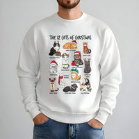 Humorous Holiday Cat Lover Sweatshirt, 12 Cats of Christmas Sweatshirt, Festive Kitten Xmas Crewneck, Adorable Pet Graphic Sweatshirt, Cat Mom Present