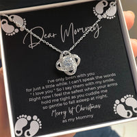 Love Knot Pendant Necklace, First Christmas Mommy Necklace, Cubic Zirconia New Mom Necklace, 14k White Gold Over Stainless Steel Present