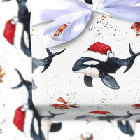 Goldfish Sea Animal Gift Wrap, Orca Killer Whale Christmas Wrapping Paper, Ocean Marine Life Holiday Paper Roll, Festive Christmas Gift Wrap