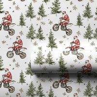 Dirt Bike Santa Gift Wrap, Motocross Santa Wrapping Paper, Motorcycle Christmas Wrapping Paper, Biker Holiday Gift Wrap, Moto Present Paper