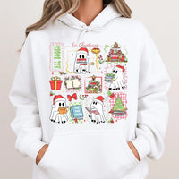 Adorable Reading Ghost Bookish Hoodie, Christmas Ghost Hoodie, Comfy Book Lover Holiday Sweatshirt, Librarian Xmas Graphic Pullover Hoodie