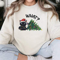 Humorous What Cat Tree Crewneck, Grumpy Black Cat Christmas Sweatshirt, Sarcastic Holiday Cat Sweater, Adorable Pet Lover Xmas Present for Mom