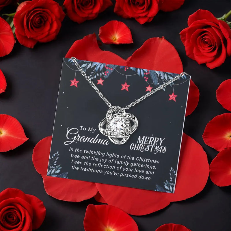 Cubic Zirconia Love Knot Pendant, Grandma Love Knot Necklace, Rotating Rose Box Jewelry, Merry Christmas Holiday Keepsake, Grandma Present